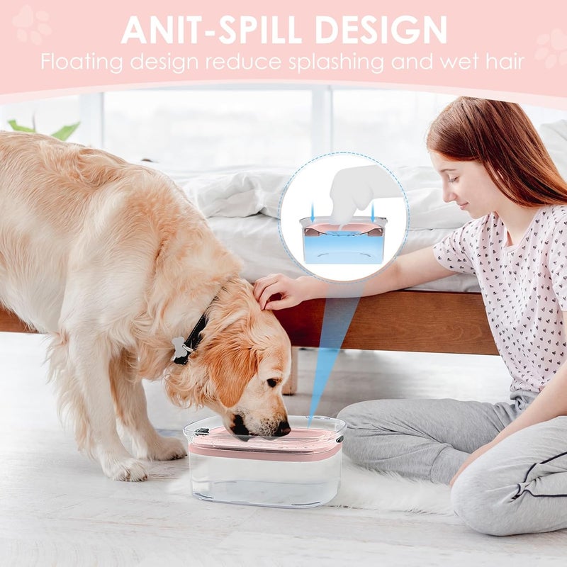 AONKEY 3L Dog Water Bowl No Spill, 101oz Large Spill Proof Dog Bowl Reduce Refill, Anti Splash No Mess Dispenser Dripless Slow Drinking Water Bowl for Sloppy Messy Drinkers (Pink) - Image 3